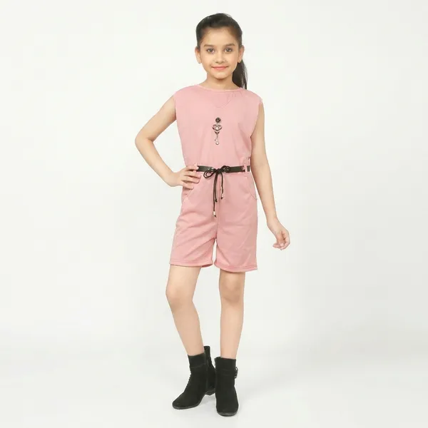 Pink_Sleeveless_Belted_Playsuit_For_Girls