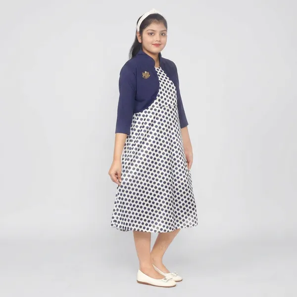 Navy_And_White_Polka_Dot_Fit_And_Flare_Dress_With_Shrug_For_Girls