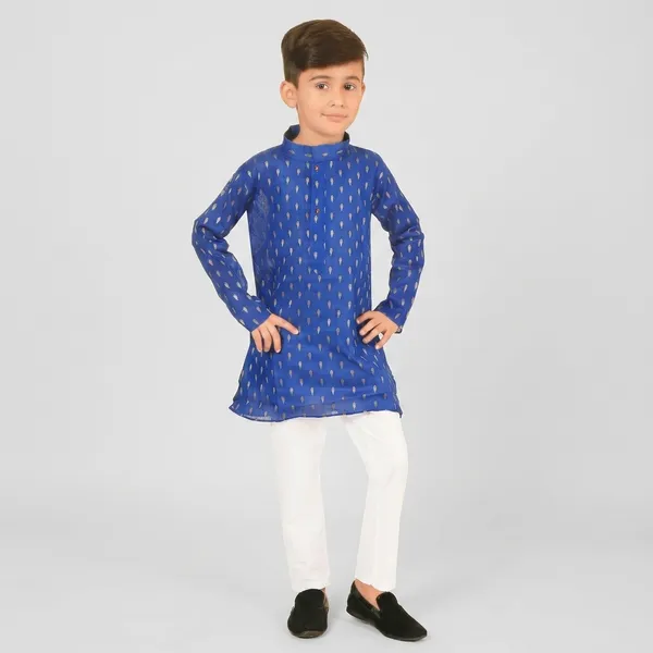 Blue_And_White_Cotton_Printed_Straight_Kurta_Pajama_Set_For_Boys
