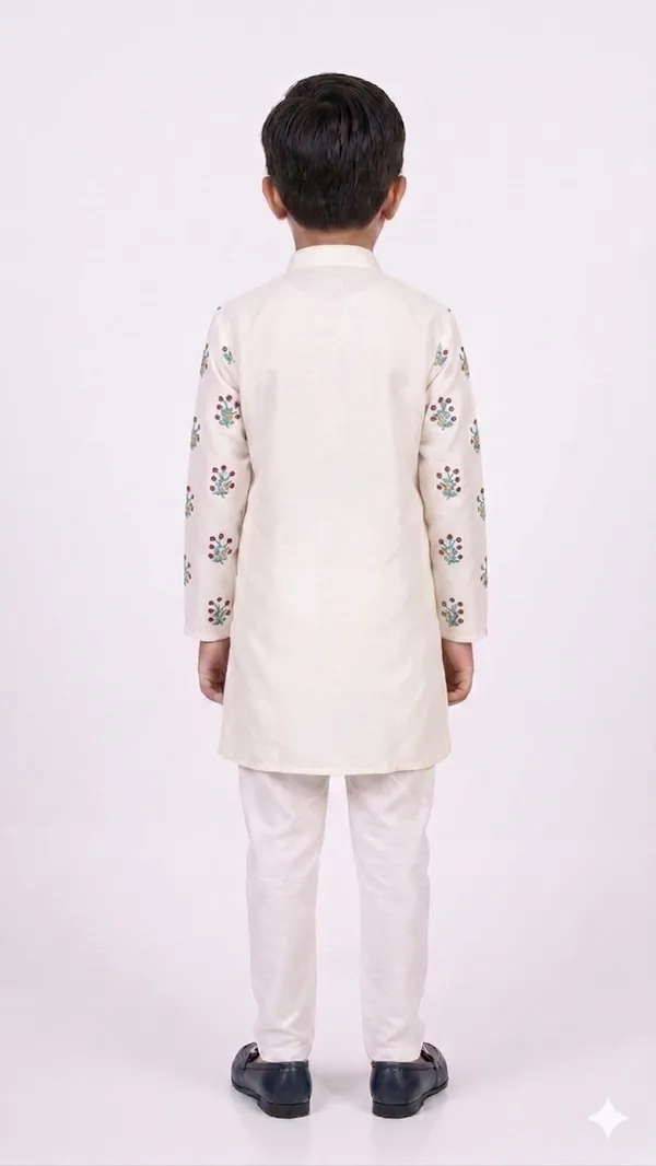 White_Cotton_Floral_Print_Straight_Kurta_Pyjama_Set_For_Boys