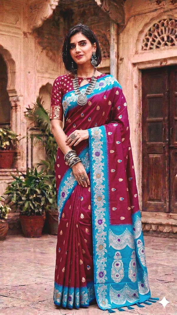 Maroon_Silk_Zari_Woven_Banarasi_Saree_For_Women