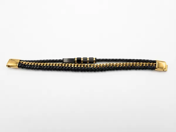 Black_And_Gold_Leather_Onyx_Bracelet