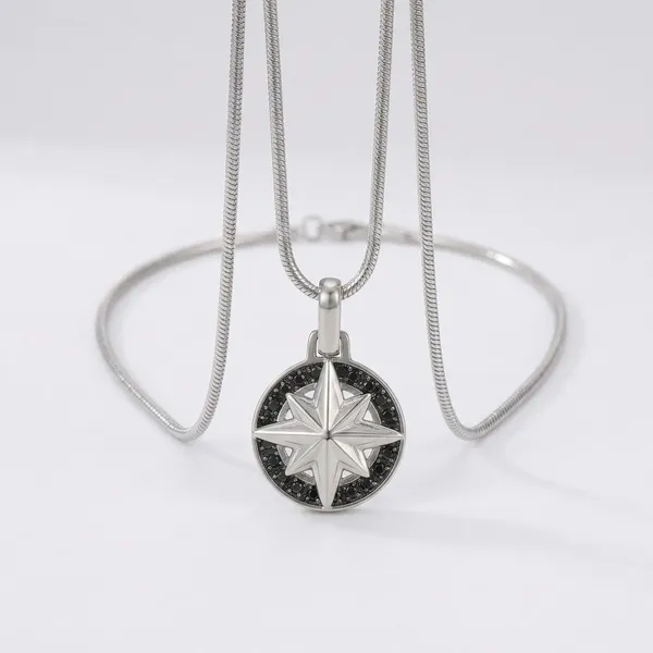 Viking_Compass_Star_Zircon_Pendant_Necklace_Silver