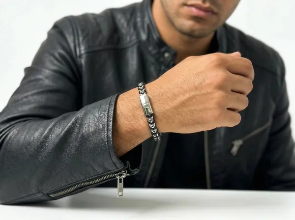 Weave_Leather_Steel_Bracelet