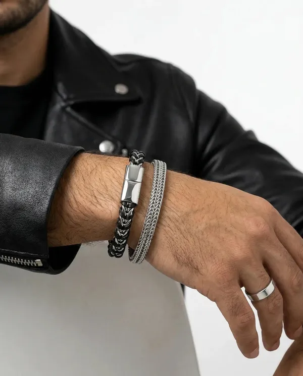 Weave_Leather_Steel_Bracelet