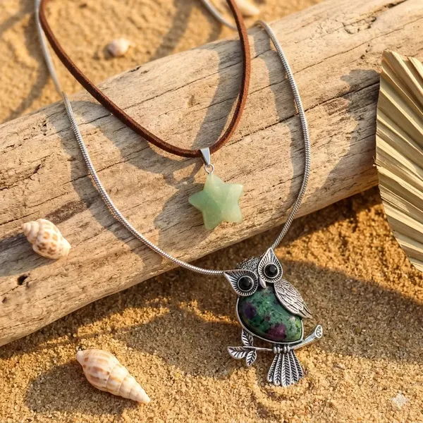 Mystic_Owl_Layered_Pendant_Set_Ruby_Zoisite_Aventurine_Green