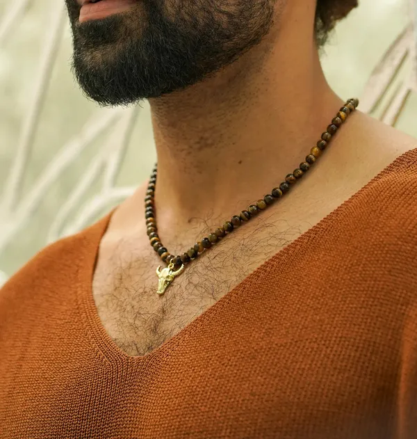 Bull_Necklace_Tiger_Eye_Gold