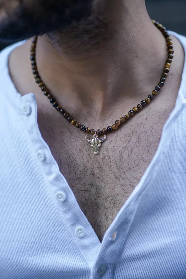 Bull_Necklace_Tiger_Eye_Gold