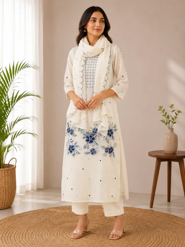Off_White_Mal_Chanderi_Floral_Embroidered_Kurta_Set_With_Dupatta_For_Women