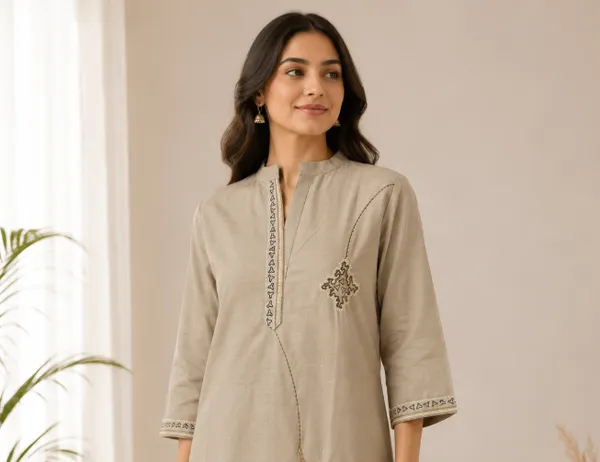 Beige_Cotton_Embroidered_Kurta_Pant_Co-Ord_Set_For_Women