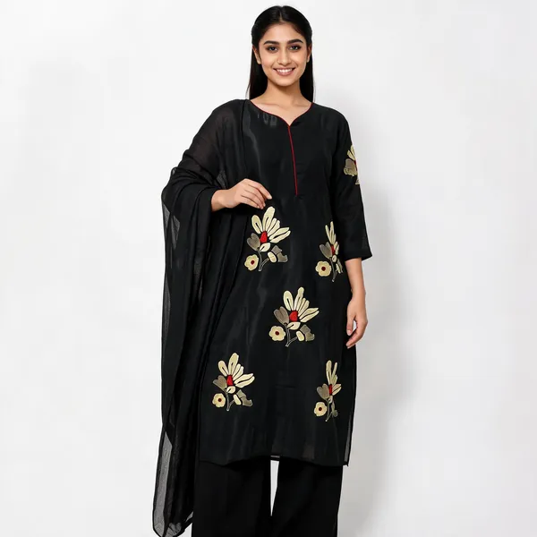 Black_Mal_Chanderi_Straight_Kurta_Set_With_Dupatta_For_Women