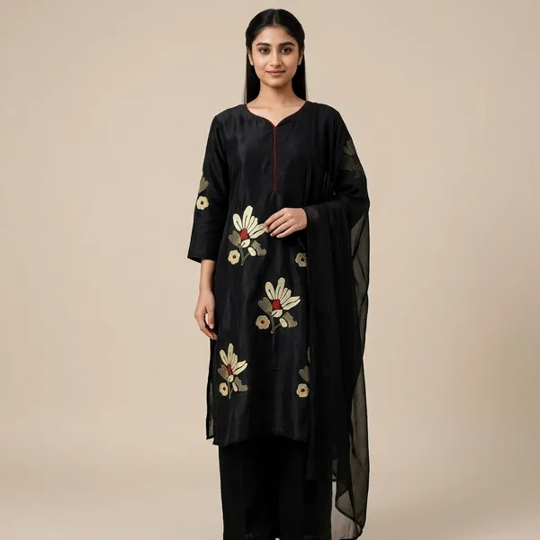 Black_Mal_Chanderi_Straight_Kurta_Set_With_Dupatta_For_Women