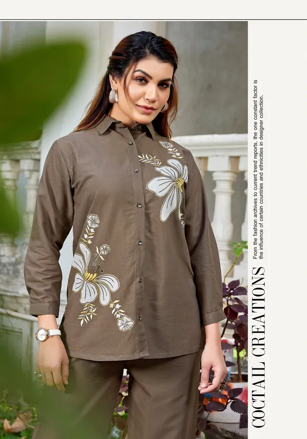 Olive_Brown_Linen_Cotton_Floral_Embroidered_Kurta_Pant_Co-Ord_Set_For_Women
