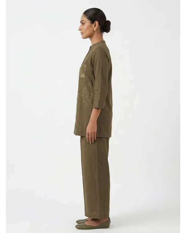 Olive_Linen_Cotton_Floral_Embroidered_Kurta_Pant_Co-Ord_Set_For_Women