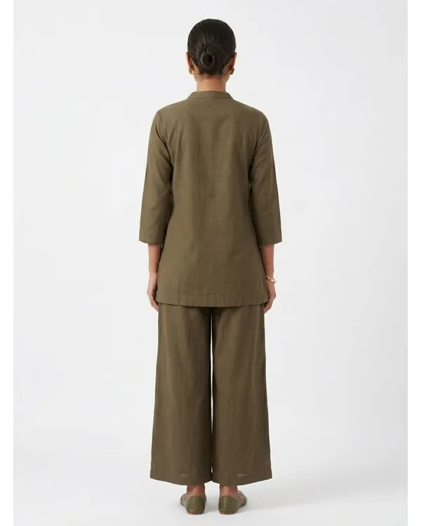 Olive_Linen_Cotton_Floral_Embroidered_Kurta_Pant_Co-Ord_Set_For_Women