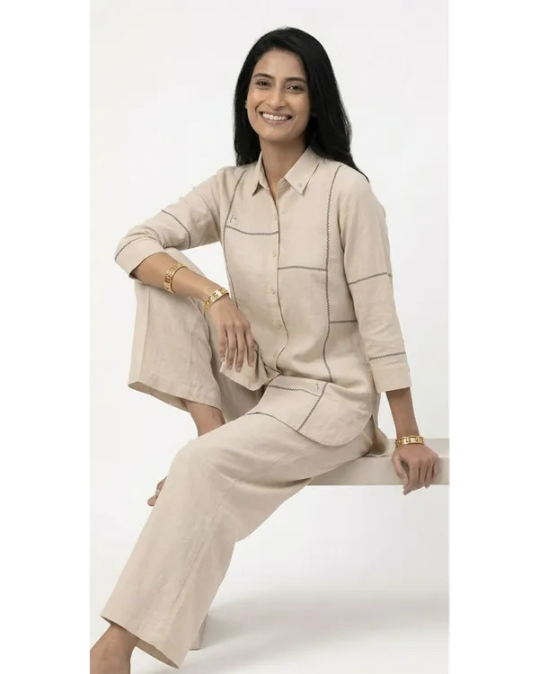 Off_White_Linen_Cotton_Embroidered_Kurta_Pant_Co-Ord_Set_For_Women