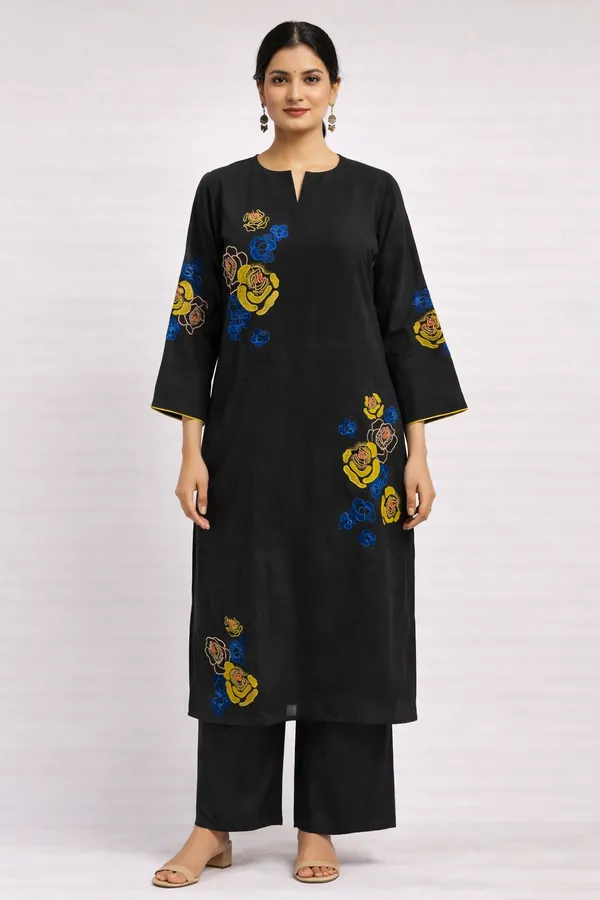 Black_Mal_Chanderi_Floral_Embroidered_Straight_Kurta_Set_With_Dupatta_For_Women