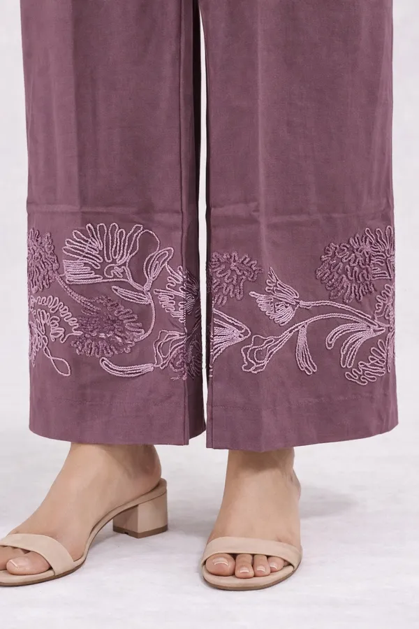 Mauve_Linen_Cotton_Floral_Embroidered_Kurta_Pant_Co-Ord_Set_For_Women