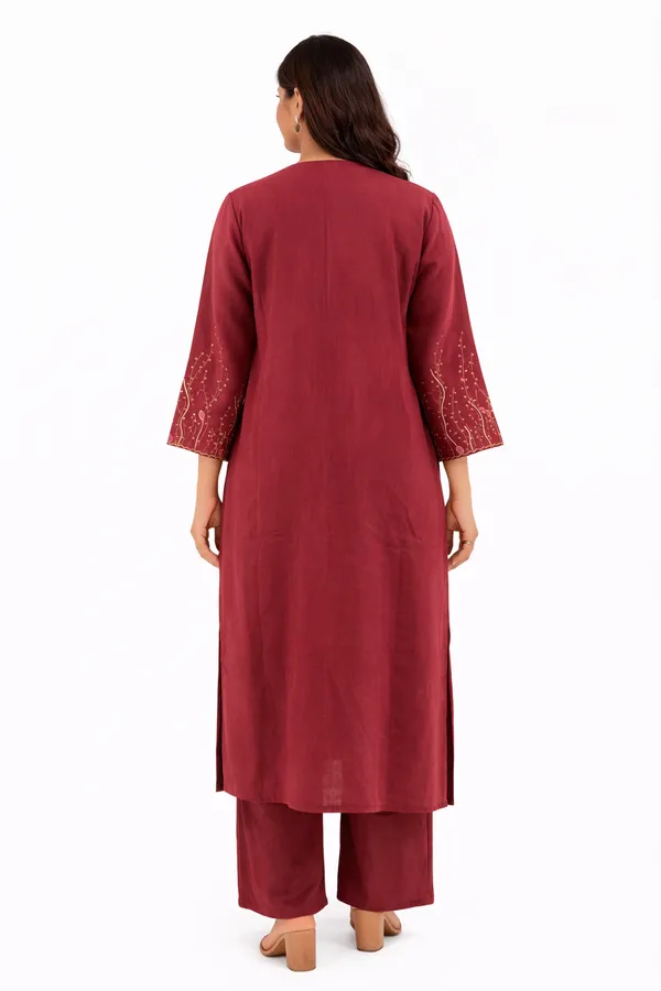 Cherry_Red_Mal_Chanderi_Floral_Embroidered_Kurta_Set_With_Dupatta_For_Women