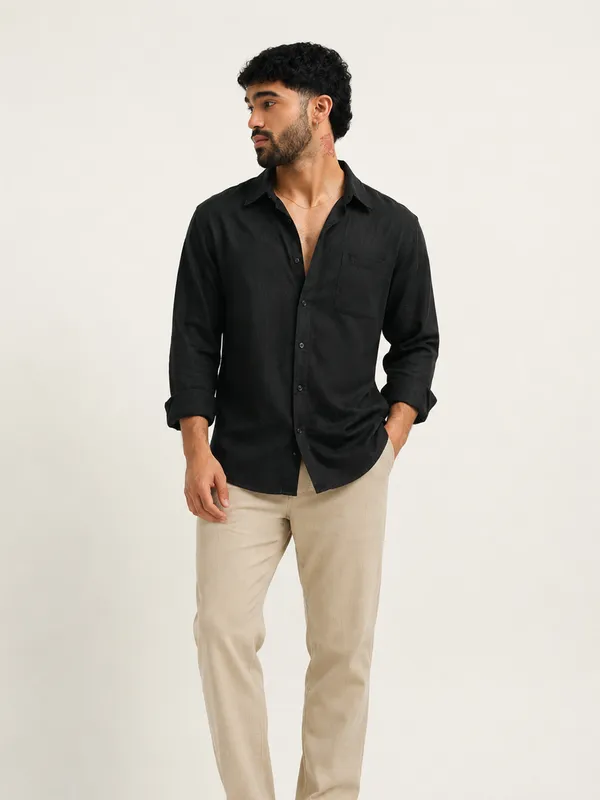 Black_Linen_Regular_Fit_Full_Sleeve_Shirt_For_Men