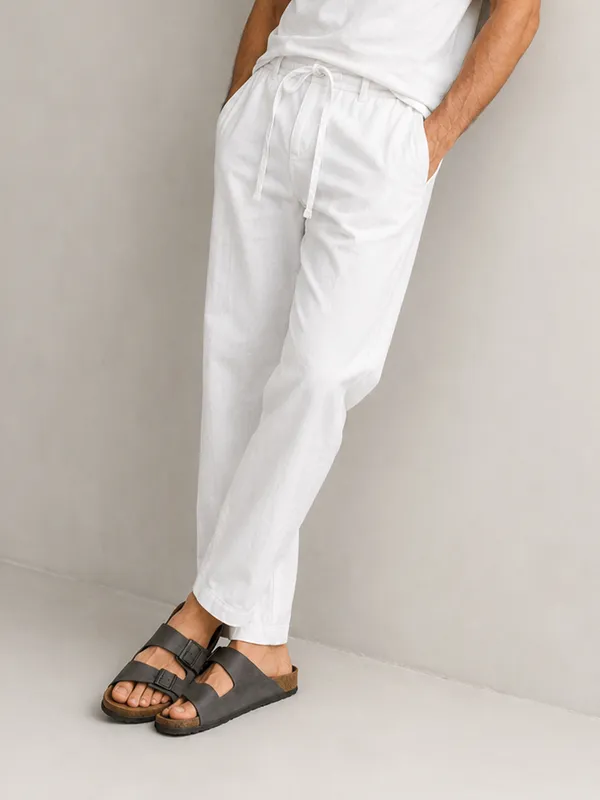 White_Linen_Relaxed_Fit_Drawstring_Trousers_For_Men