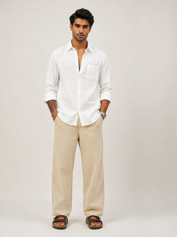 White_Cotton_Relaxed_Fit_Full_Sleeve_Shirt_For_Men