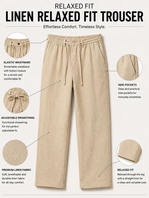 Sand_Beige_Linen_Relaxed_Fit_Drawstring_Trousers_For_Men