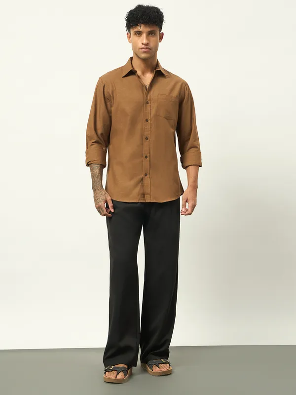 Tan_Cotton_Regular_Fit_Full_Sleeve_Shirt_For_Men
