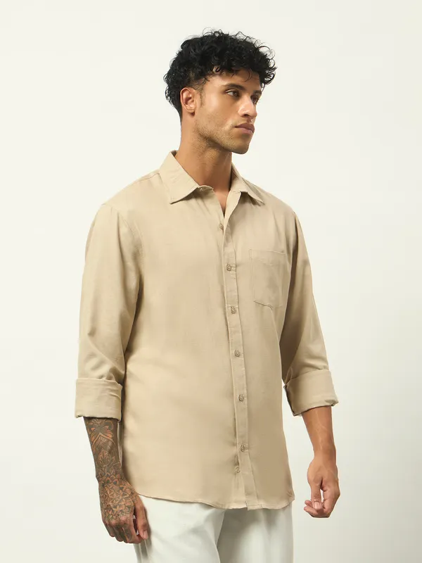 Beige_Cotton_Regular_Fit_Full_Sleeve_Shirt_For_Men