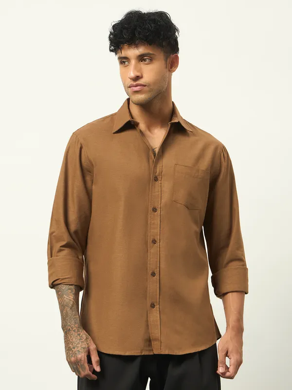 Tan_Cotton_Regular_Fit_Full_Sleeve_Shirt_For_Men