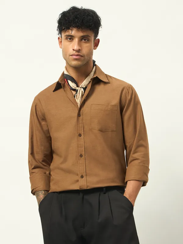 Tan_Cotton_Regular_Fit_Full_Sleeve_Shirt_For_Men