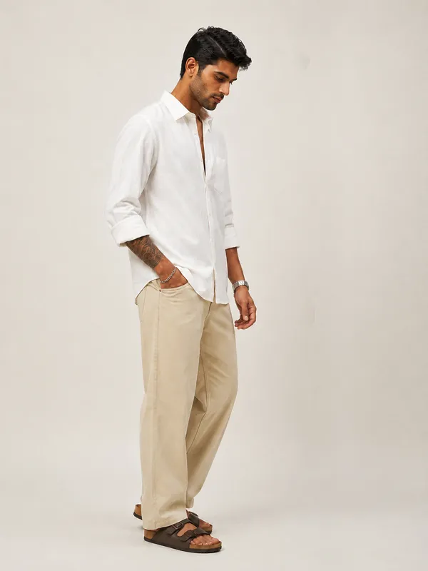 White_Cotton_Relaxed_Fit_Full_Sleeve_Shirt_For_Men