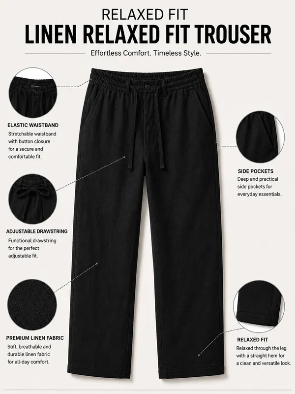 Black_Linen_Blend_Relaxed_Fit_Drawstring_Trousers_For_Men