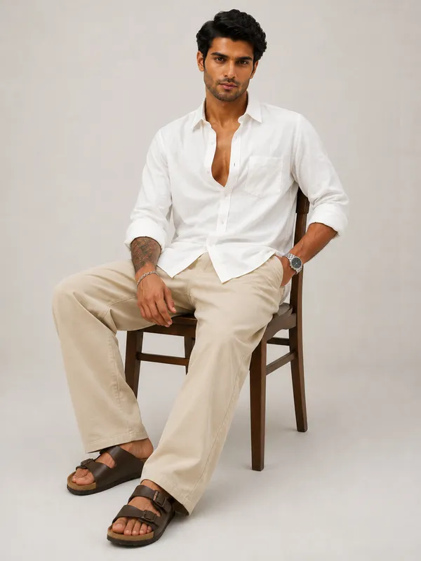 White_Cotton_Relaxed_Fit_Full_Sleeve_Shirt_For_Men