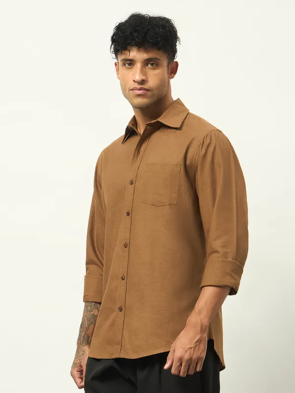 Tan_Cotton_Regular_Fit_Full_Sleeve_Shirt_For_Men