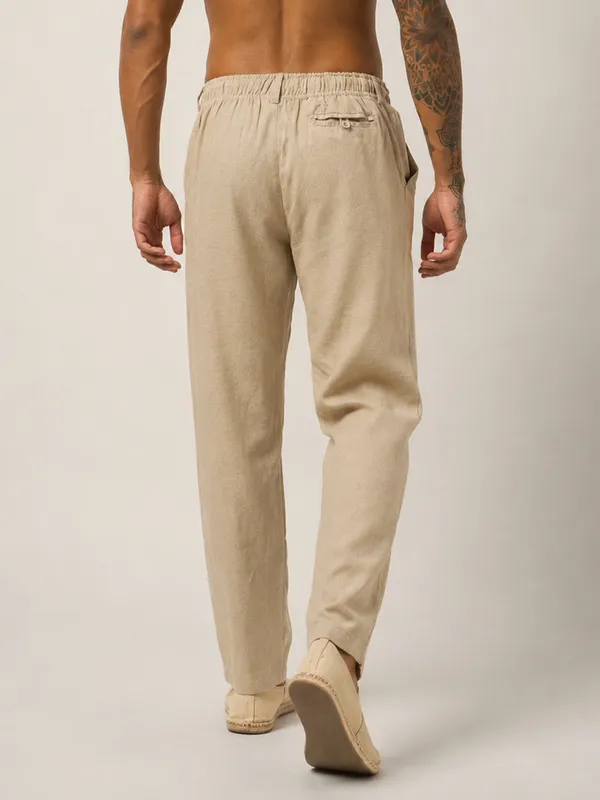 Sand_Beige_Linen_Relaxed_Fit_Drawstring_Trousers_For_Men