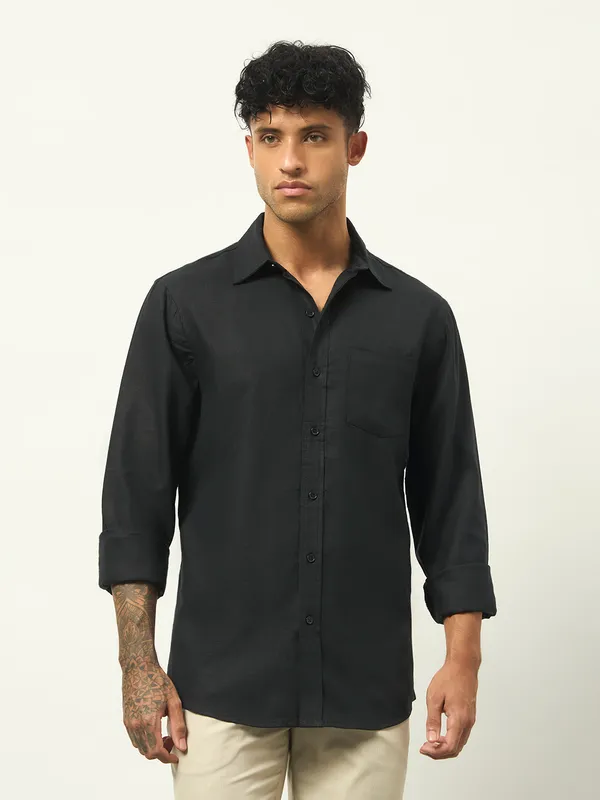 Black_Cotton_Regular_Fit_Full_Sleeve_Shirt_For_Men
