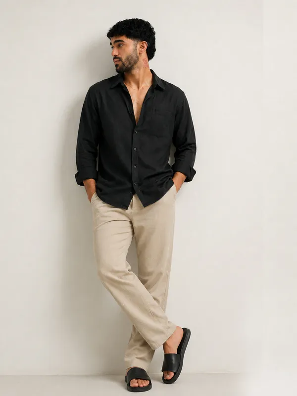 Black_Linen_Regular_Fit_Full_Sleeve_Shirt_For_Men