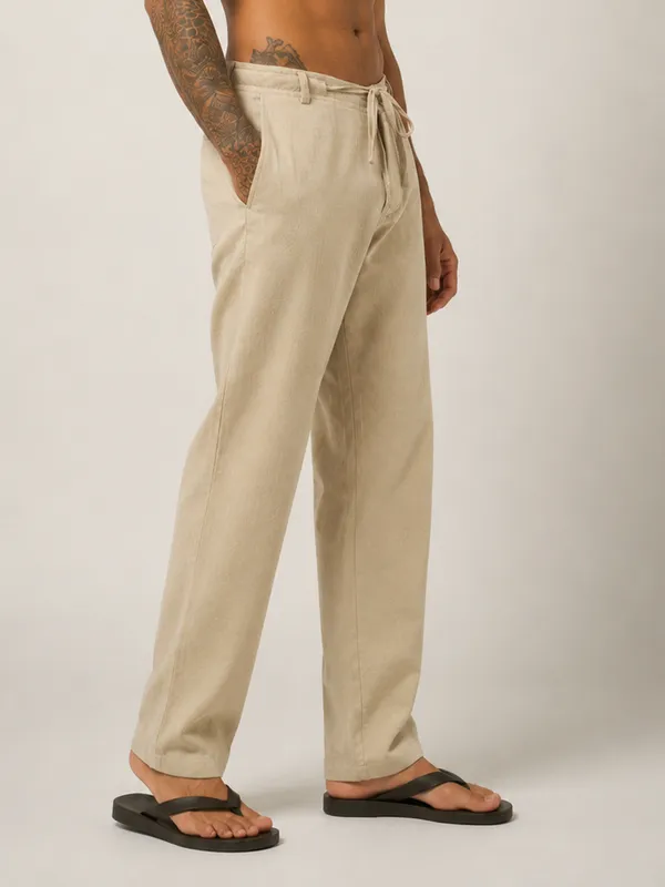 Sand_Beige_Linen_Relaxed_Fit_Drawstring_Trousers_For_Men