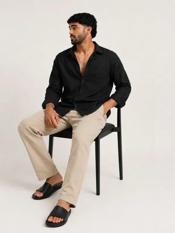 Black_Linen_Regular_Fit_Full_Sleeve_Shirt_For_Men