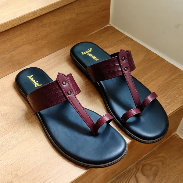 Maroon_Leather_With_Pu_Sole_Flat_Sandals_For_Women