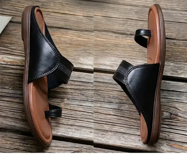 Black_Leather_With_Pu_Sole_Flat_Sandals_For_Women