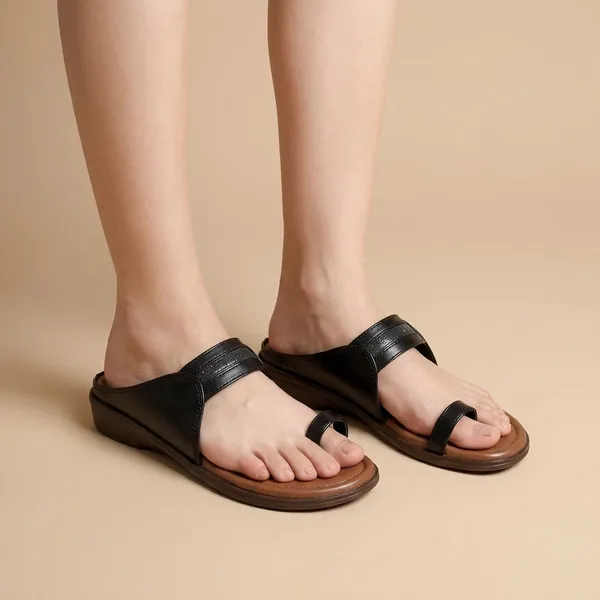 Black_Leather_With_Pu_Sole_Flat_Sandals_For_Women