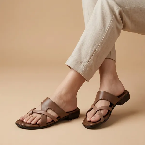 Tan_Leather_With_Pu_Sole_Flat_Sandals_For_Women