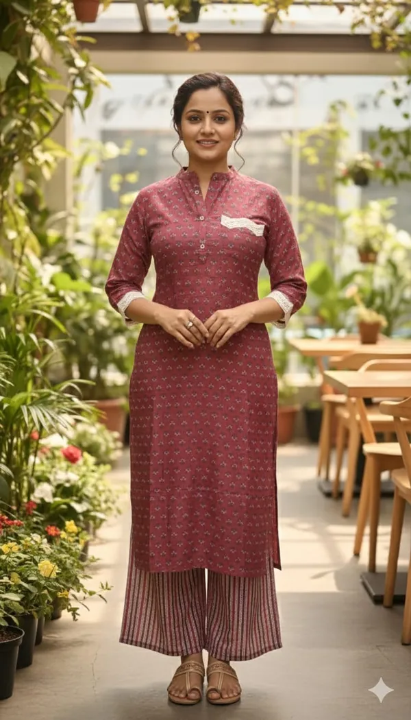Maroon_Kurta_With_Palazzo_Muslin_Print_For_Women