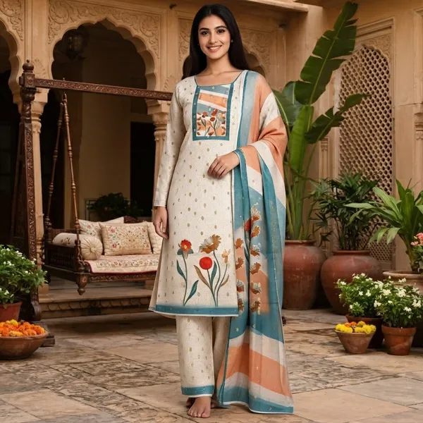 Beige_Unstitched_Dress_Material_Jacquard_Suit_For_Women