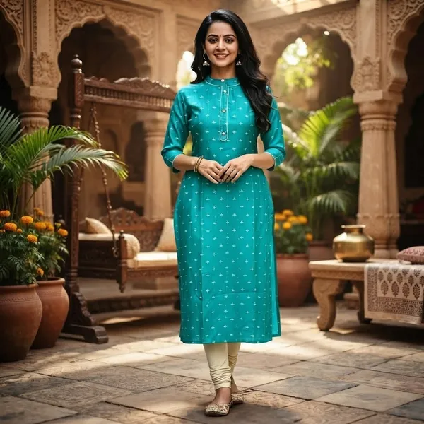 Teal_Kurta_Muslin_Sequence_For_Women