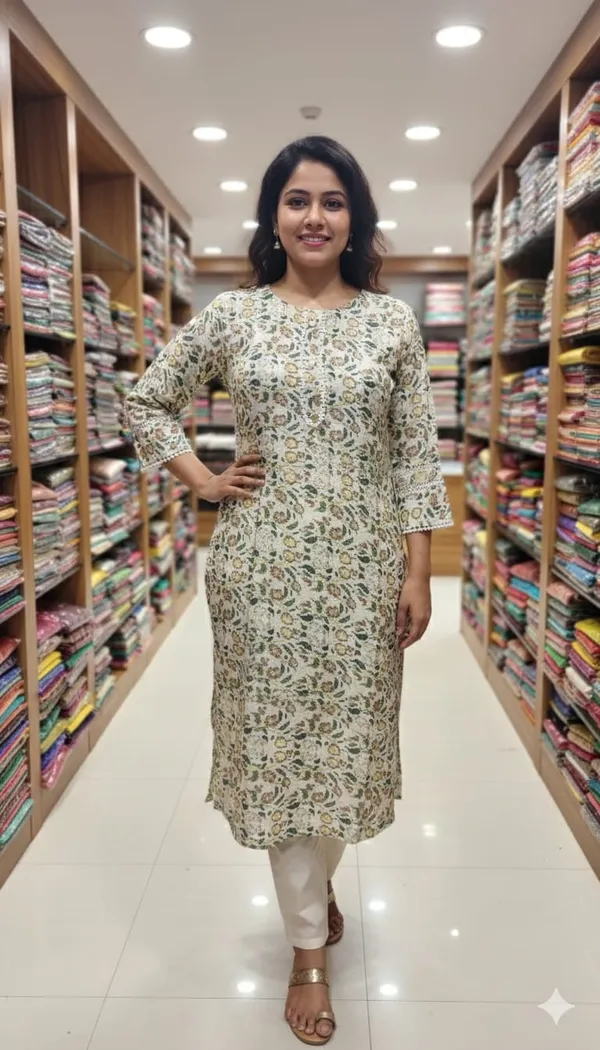 Beige_Kurta_Rayon_Foil_For_Women