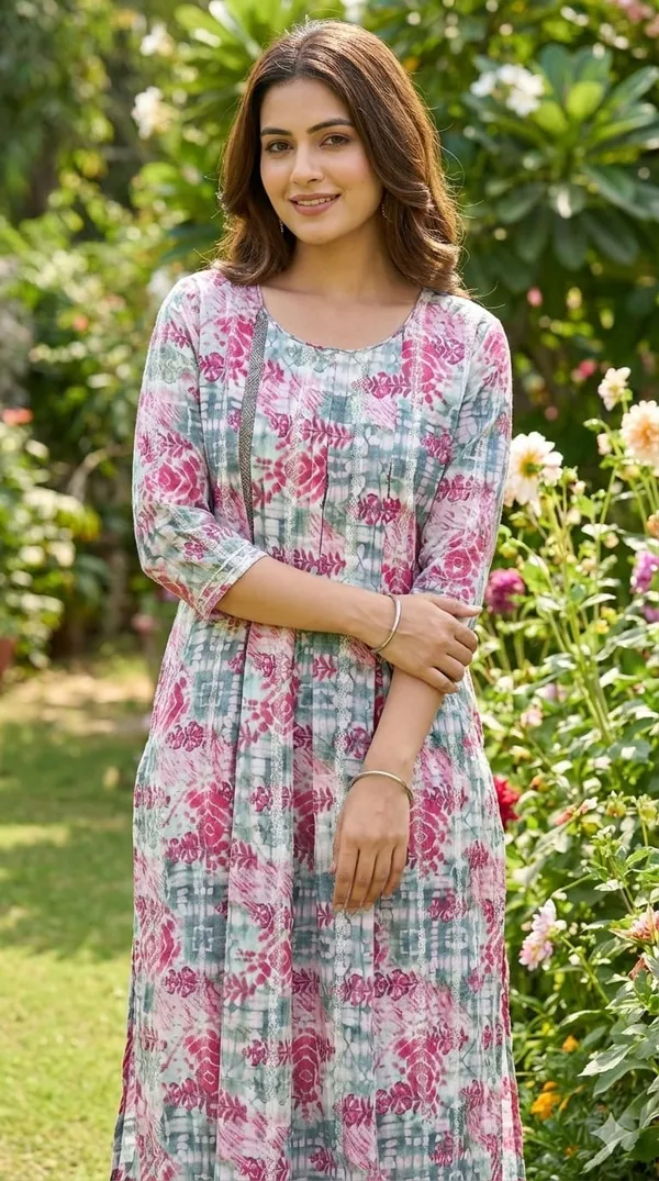 Pink_And_Green_Anarkali_Kurta_Cotton_Dobby_For_Women