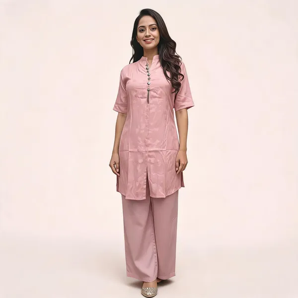 Pink_Kurta_With_Palazzo_Set_Self_Jacquard_For_Women